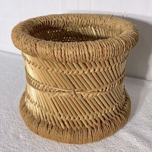 Vintage Bamboo & Jute Woven Planter Basket